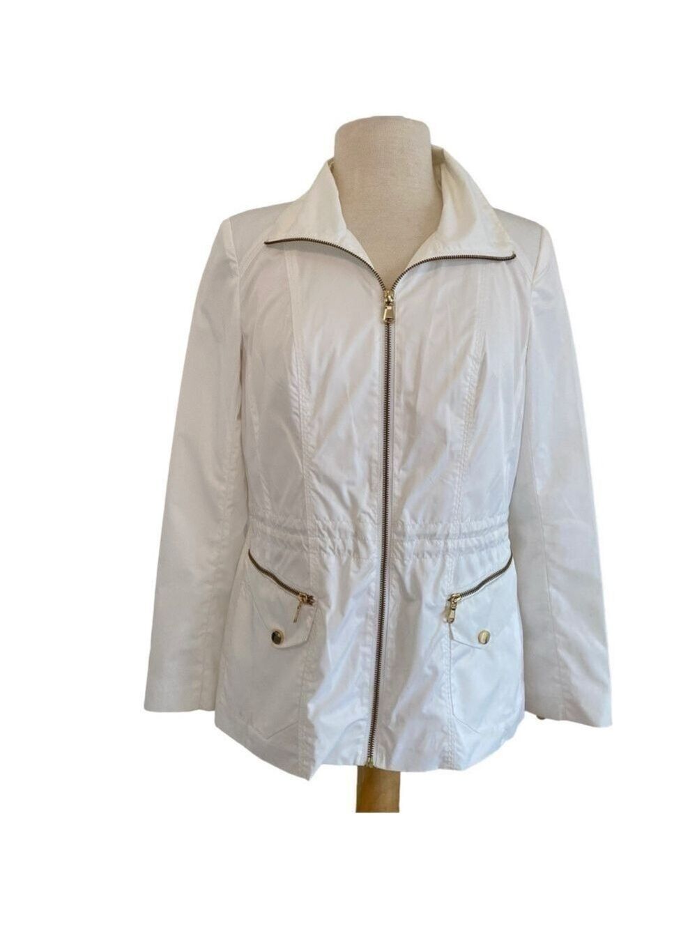 Caché lightweight jacket ecru white & gold hardware windbreaker zipper small